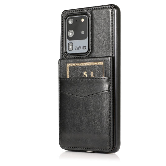 For Samsung Galaxy S20 Ultra Solid Color PC + TPU Protective Case with Holder & Card Slots(Black) by buy2fix