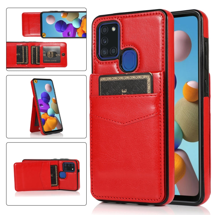 For Samsung Galaxy A21s Solid Color PC + TPU Protective Case with Holder & Card Slots(Red) by buy2fix