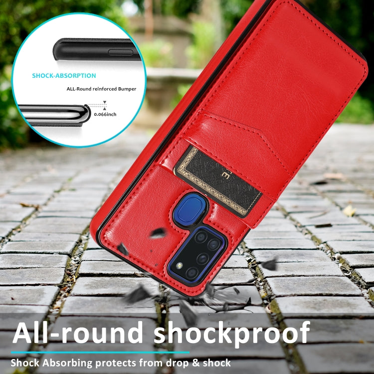 For Samsung Galaxy A21s Solid Color PC + TPU Protective Case with Holder & Card Slots(Red) by buy2fix