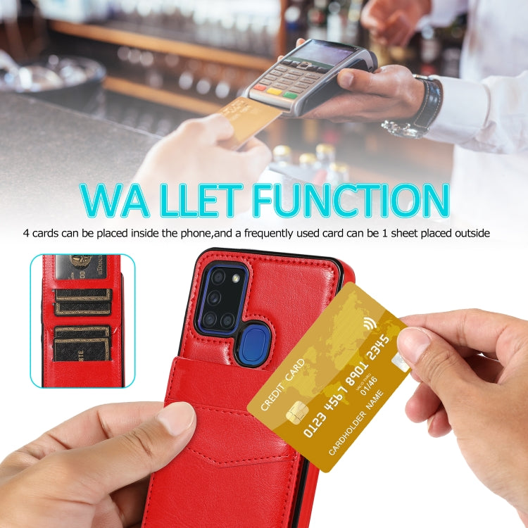 For Samsung Galaxy A21s Solid Color PC + TPU Protective Case with Holder & Card Slots(Red) by buy2fix