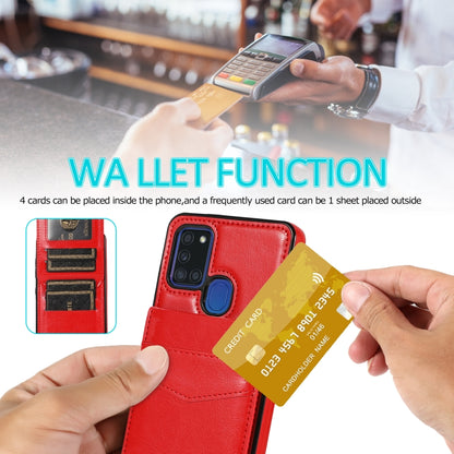 For Samsung Galaxy A21s Solid Color PC + TPU Protective Case with Holder & Card Slots(Red) by buy2fix