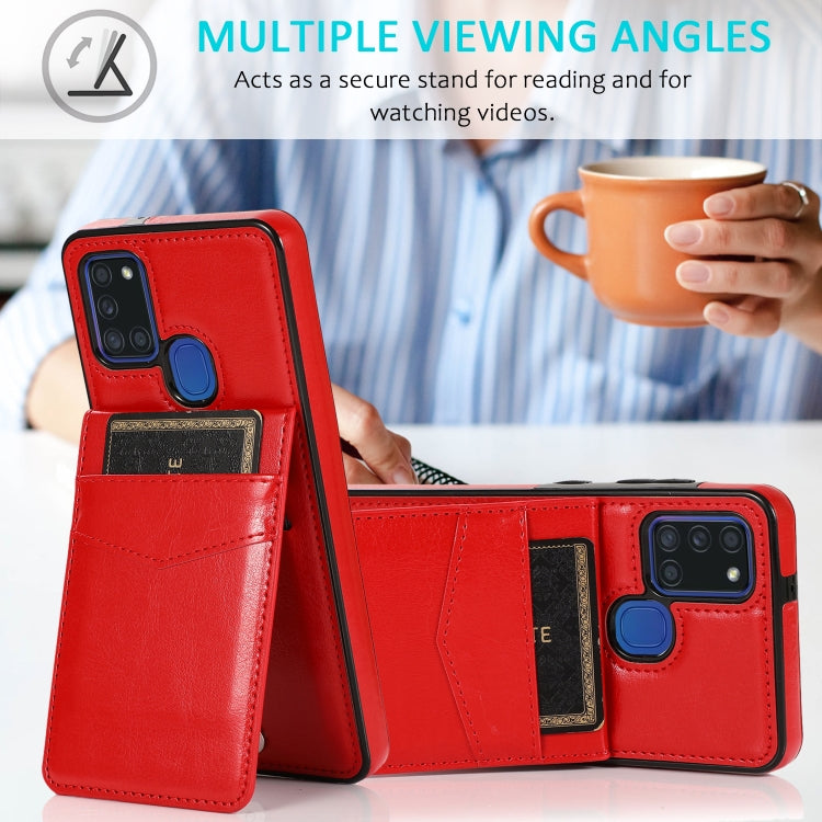 For Samsung Galaxy A21s Solid Color PC + TPU Protective Case with Holder & Card Slots(Red) by buy2fix