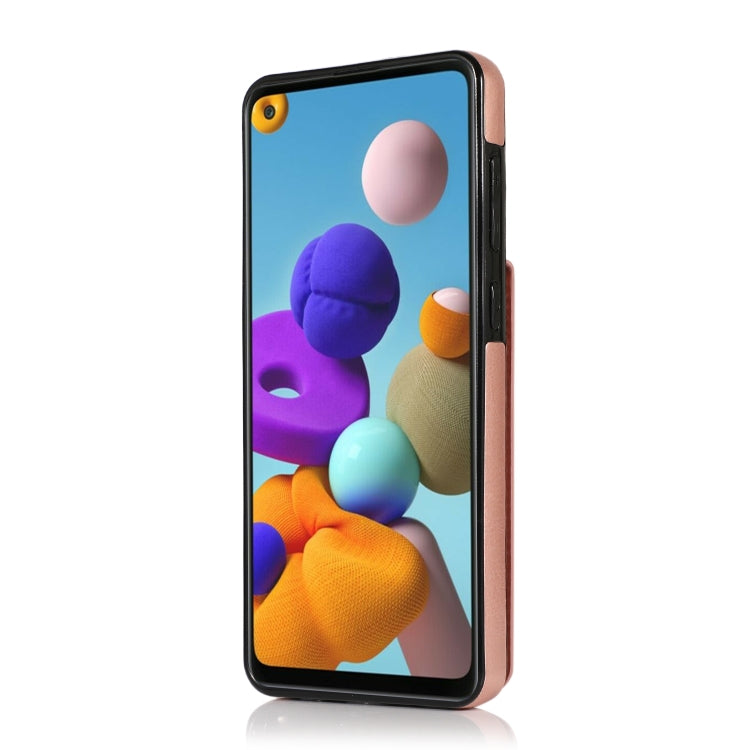 For Samsung Galaxy A21s Solid Color PC + TPU Protective Case with Holder & Card Slots(Rose Gold) by buy2fix
