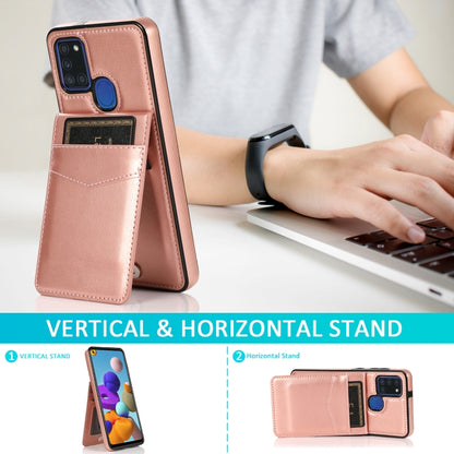 For Samsung Galaxy A21s Solid Color PC + TPU Protective Case with Holder & Card Slots(Rose Gold) by buy2fix