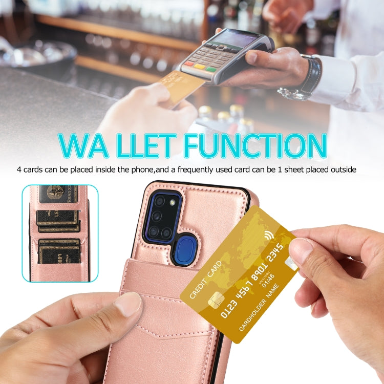 For Samsung Galaxy A21s Solid Color PC + TPU Protective Case with Holder & Card Slots(Rose Gold) by buy2fix