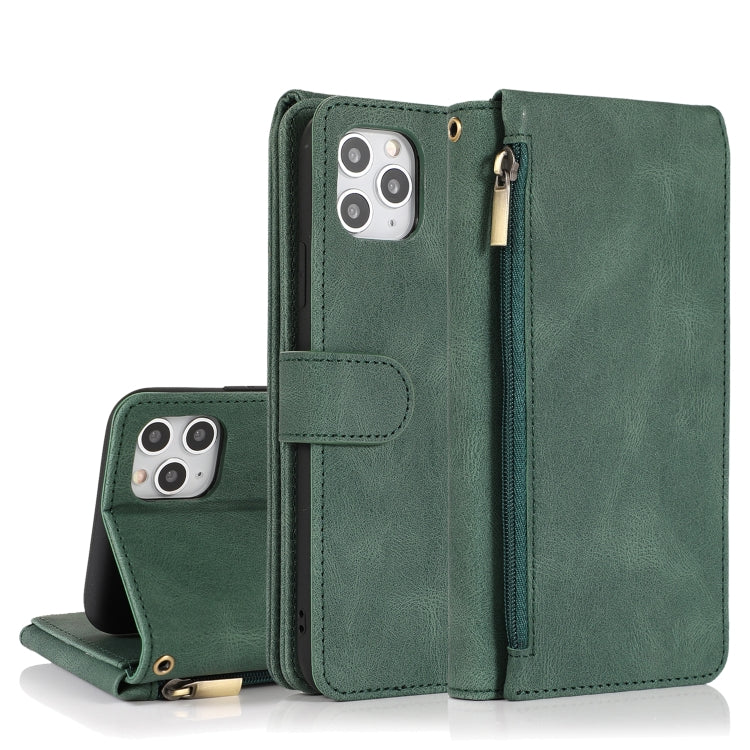 For iPhone 11 Skin-feel Crazy Horse Texture Zipper Wallet Bag Horizontal Flip Leather Case with Holder & Card Slots & Wallet & Lanyard (Dark Green) - iPhone 11 Cases by buy2fix | Online Shopping UK | buy2fix
