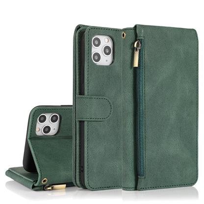 For iPhone 11 Skin-feel Crazy Horse Texture Zipper Wallet Bag Horizontal Flip Leather Case with Holder & Card Slots & Wallet & Lanyard (Dark Green) - iPhone 11 Cases by buy2fix | Online Shopping UK | buy2fix