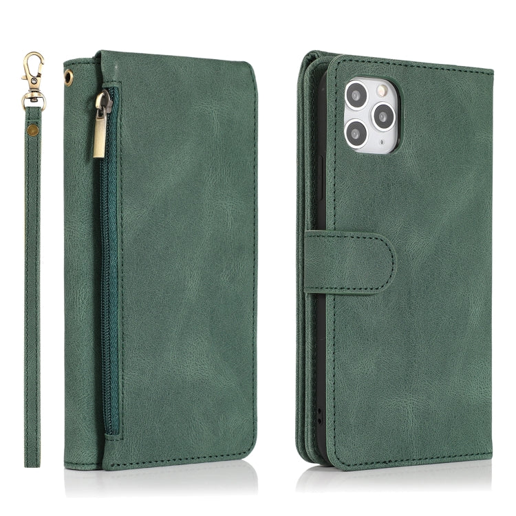 For iPhone 11 Skin-feel Crazy Horse Texture Zipper Wallet Bag Horizontal Flip Leather Case with Holder & Card Slots & Wallet & Lanyard (Dark Green) - iPhone 11 Cases by buy2fix | Online Shopping UK | buy2fix