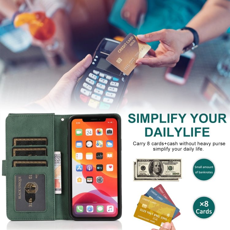 For iPhone 11 Skin-feel Crazy Horse Texture Zipper Wallet Bag Horizontal Flip Leather Case with Holder & Card Slots & Wallet & Lanyard (Dark Green) - iPhone 11 Cases by buy2fix | Online Shopping UK | buy2fix