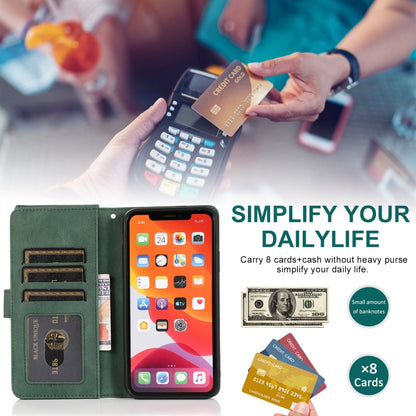 For iPhone 11 Skin-feel Crazy Horse Texture Zipper Wallet Bag Horizontal Flip Leather Case with Holder & Card Slots & Wallet & Lanyard (Dark Green) - iPhone 11 Cases by buy2fix | Online Shopping UK | buy2fix