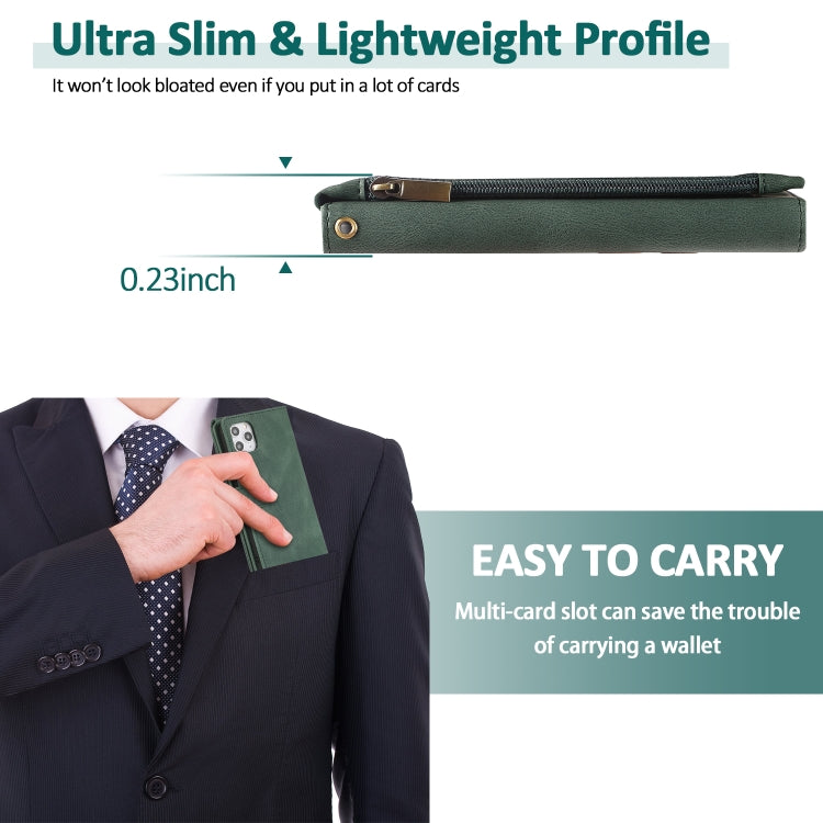 For iPhone 11 Skin-feel Crazy Horse Texture Zipper Wallet Bag Horizontal Flip Leather Case with Holder & Card Slots & Wallet & Lanyard (Dark Green) - iPhone 11 Cases by buy2fix | Online Shopping UK | buy2fix