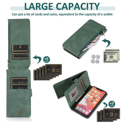 For iPhone 11 Skin-feel Crazy Horse Texture Zipper Wallet Bag Horizontal Flip Leather Case with Holder & Card Slots & Wallet & Lanyard (Dark Green) - iPhone 11 Cases by buy2fix | Online Shopping UK | buy2fix