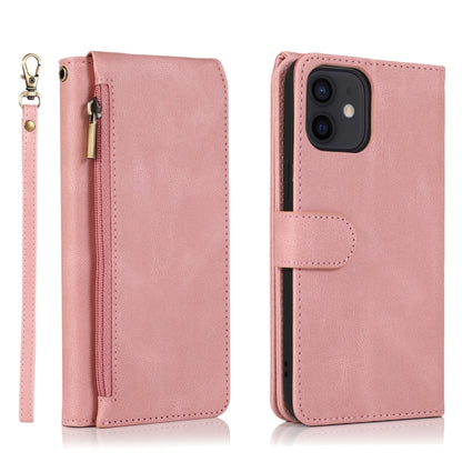 For iPhone 12 / 12 Pro Skin-feel Crazy Horse Texture Zipper Wallet Bag Horizontal Flip Leather Case with Holder & Card Slots & Wallet & Lanyard(Rose Gold) - iPhone 12 / 12 Pro Cases by buy2fix | Online Shopping UK | buy2fix