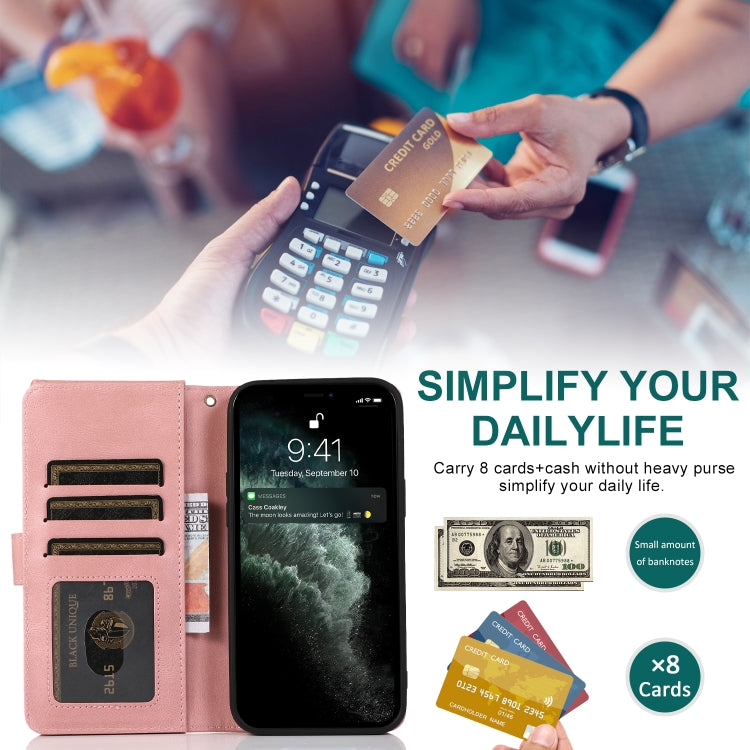 For iPhone 12 / 12 Pro Skin-feel Crazy Horse Texture Zipper Wallet Bag Horizontal Flip Leather Case with Holder & Card Slots & Wallet & Lanyard(Rose Gold) - iPhone 12 / 12 Pro Cases by buy2fix | Online Shopping UK | buy2fix
