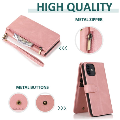 For iPhone 12 / 12 Pro Skin-feel Crazy Horse Texture Zipper Wallet Bag Horizontal Flip Leather Case with Holder & Card Slots & Wallet & Lanyard(Rose Gold) - iPhone 12 / 12 Pro Cases by buy2fix | Online Shopping UK | buy2fix