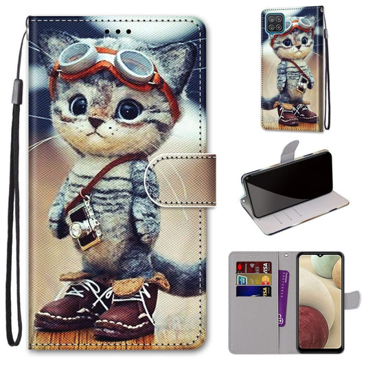 For Samsung Galaxy A12 / M12 Coloured Drawing Cross Texture Horizontal Flip PU Leather Case with Holder & Card Slots & Wallet & Lanyard(Leather Shoes Cat) by buy2fix