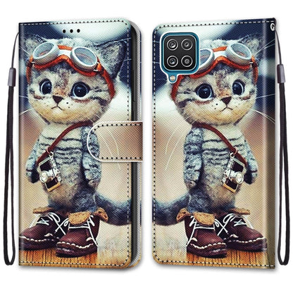 For Samsung Galaxy A12 / M12 Coloured Drawing Cross Texture Horizontal Flip PU Leather Case with Holder & Card Slots & Wallet & Lanyard(Leather Shoes Cat) by buy2fix
