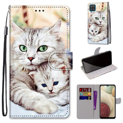 For Samsung Galaxy A12 / M12 Coloured Drawing Cross Texture Horizontal Flip PU Leather Case with Holder & Card Slots & Wallet & Lanyard(Big Cat Holding Kitten) by buy2fix