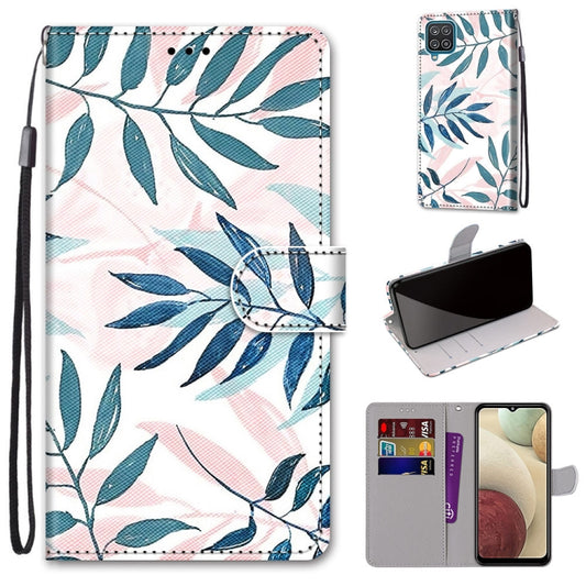 For Samsung Galaxy A12 / M12 Coloured Drawing Cross Texture Horizontal Flip PU Leather Case with Holder & Card Slots & Wallet & Lanyard(Pink Green Leaf) by buy2fix