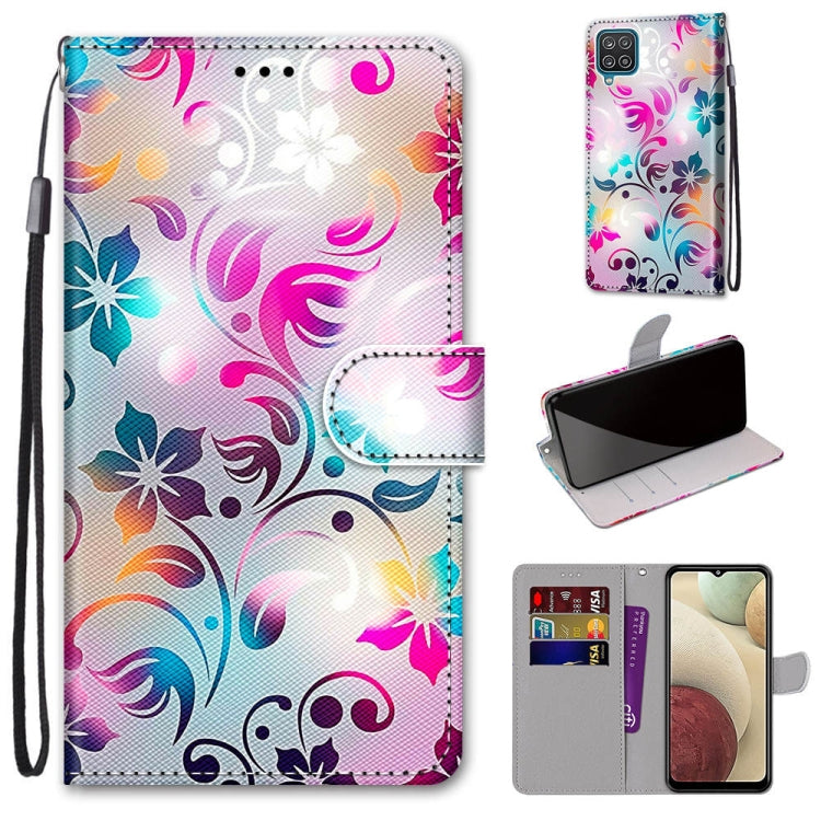 For Samsung Galaxy A12 / M12 Coloured Drawing Cross Texture Horizontal Flip PU Leather Case with Holder & Card Slots & Wallet & Lanyard(Gradient Colorful Flower) by buy2fix