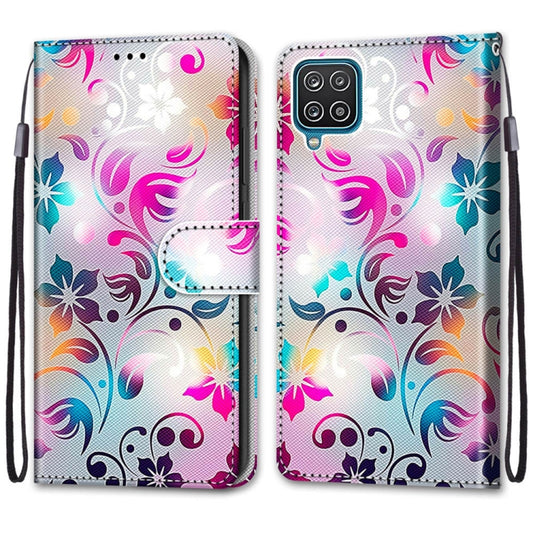 For Samsung Galaxy A12 / M12 Coloured Drawing Cross Texture Horizontal Flip PU Leather Case with Holder & Card Slots & Wallet & Lanyard(Gradient Colorful Flower) by buy2fix