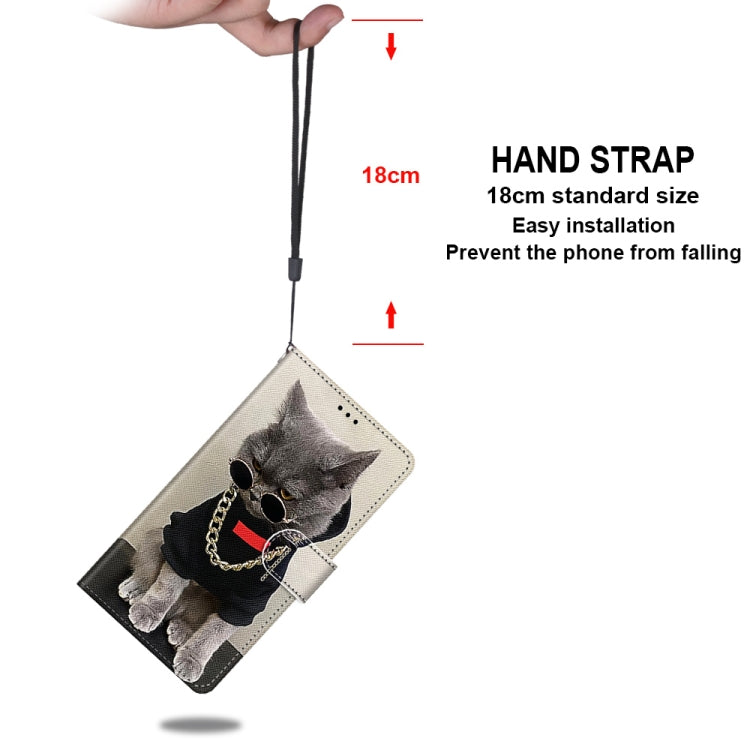 For Samsung Galaxy A12 / M12 Coloured Drawing Cross Texture Horizontal Flip PU Leather Case with Holder & Card Slots & Wallet & Lanyard(Golden Chain Grey Cat) by buy2fix