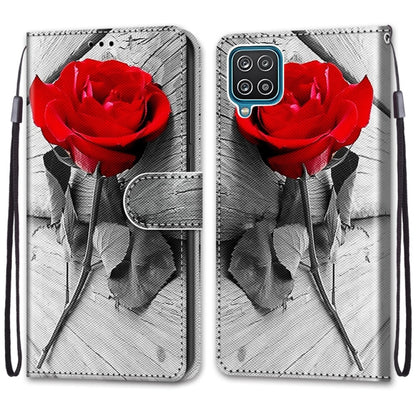 For Samsung Galaxy A12 / M12 Coloured Drawing Cross Texture Horizontal Flip PU Leather Case with Holder & Card Slots & Wallet & Lanyard(Wood Red Rose) by buy2fix