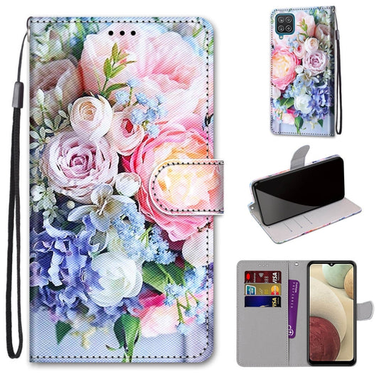 For Samsung Galaxy A12 / M12 Coloured Drawing Cross Texture Horizontal Flip PU Leather Case with Holder & Card Slots & Wallet & Lanyard(Light Pink Bouquet) - Galaxy Phone Cases by buy2fix | Online Shopping UK | buy2fix