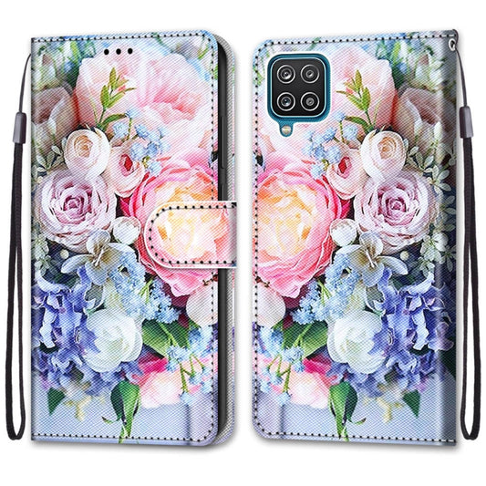 For Samsung Galaxy A12 / M12 Coloured Drawing Cross Texture Horizontal Flip PU Leather Case with Holder & Card Slots & Wallet & Lanyard(Light Pink Bouquet) by buy2fix