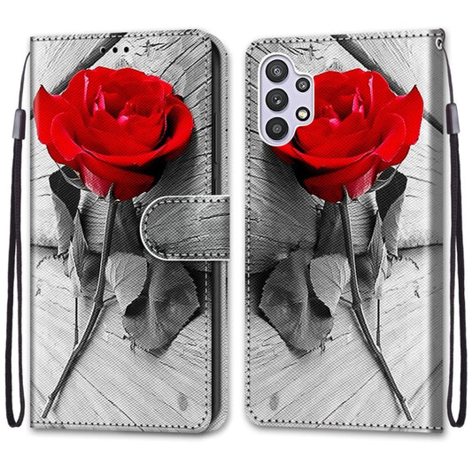 For Samsung Galaxy A32 5G Coloured Drawing Cross Texture Horizontal Flip PU Leather Case with Holder & Card Slots & Wallet & Lanyard(Wood Red Rose) - Motorola Cases by buy2fix | Online Shopping UK | buy2fix