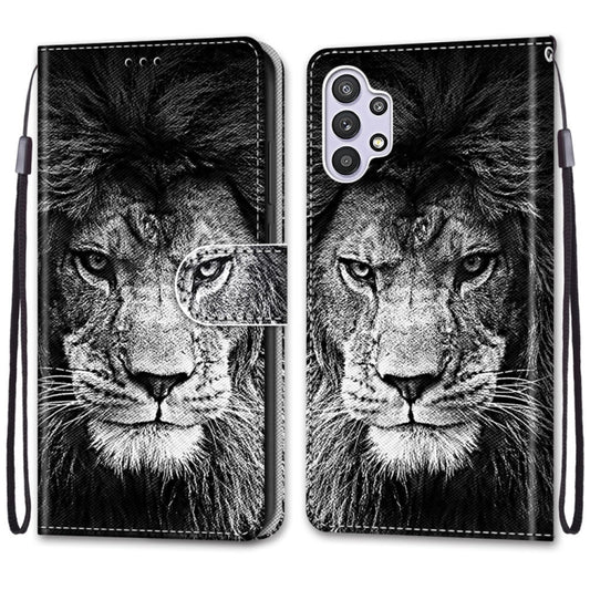 For Samsung Galaxy A32 5G Coloured Drawing Cross Texture Horizontal Flip PU Leather Case with Holder & Card Slots & Wallet & Lanyard(Black White Lion Head) - Motorola Cases by buy2fix | Online Shopping UK | buy2fix