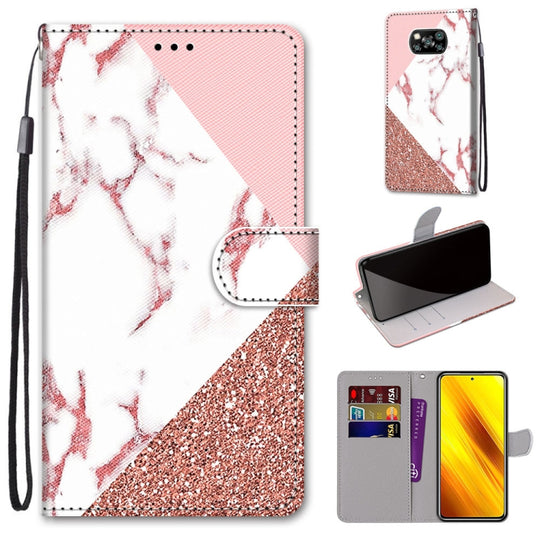 For Xiaomi Poco X3 NPC Coloured Drawing Cross Texture Horizontal Flip PU Leather Case with Holder & Card Slots & Wallet & Lanyard(Pink Stone Texture)