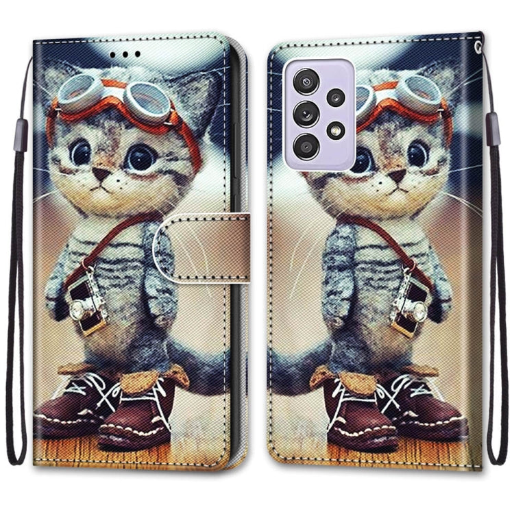 For Samsung Galaxy A52 5G Coloured Drawing Cross Texture Horizontal Flip PU Leather Case with Holder & Card Slots & Wallet & Lanyard(Leather Shoes Cat) by buy2fix