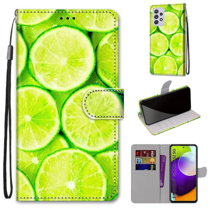 For Samsung Galaxy A52 5G Coloured Drawing Cross Texture Horizontal Flip PU Leather Case with Holder & Card Slots & Wallet & Lanyard(Green Lemon) by buy2fix