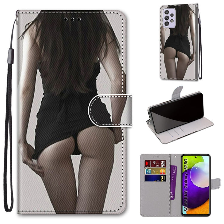 For Samsung Galaxy A52 5G Coloured Drawing Cross Texture Horizontal Flip PU Leather Case with Holder & Card Slots & Wallet & Lanyard(Upskirt) by buy2fix