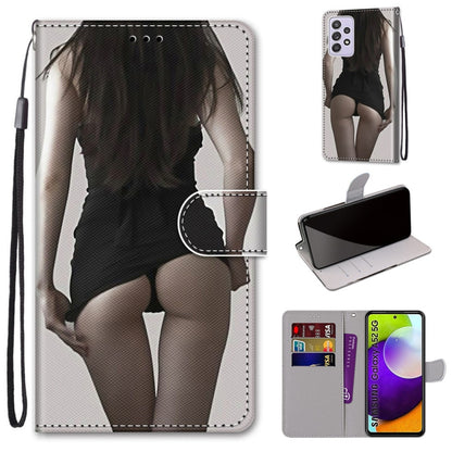 For Samsung Galaxy A52 5G Coloured Drawing Cross Texture Horizontal Flip PU Leather Case with Holder & Card Slots & Wallet & Lanyard(Upskirt) by buy2fix