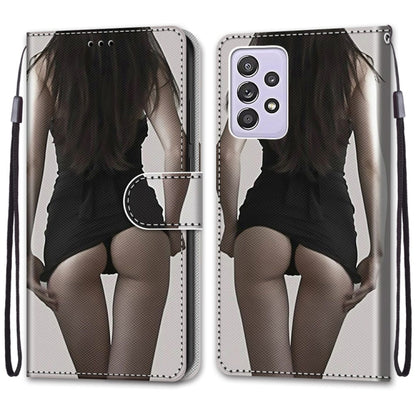 For Samsung Galaxy A52 5G Coloured Drawing Cross Texture Horizontal Flip PU Leather Case with Holder & Card Slots & Wallet & Lanyard(Upskirt) by buy2fix