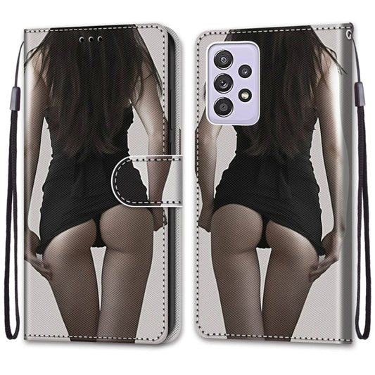 For Samsung Galaxy A52 5G Coloured Drawing Cross Texture Horizontal Flip PU Leather Case with Holder & Card Slots & Wallet & Lanyard(Upskirt) by buy2fix