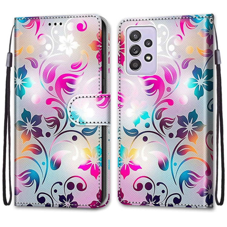 For Samsung Galaxy A52 5G Coloured Drawing Cross Texture Horizontal Flip PU Leather Case with Holder & Card Slots & Wallet & Lanyard(Gradient Colorful Flower) by buy2fix