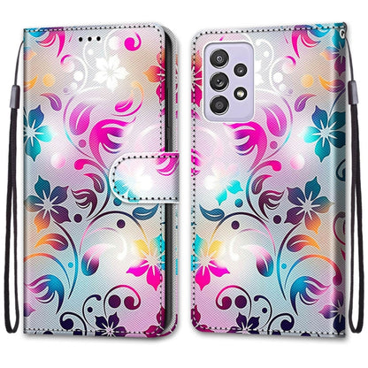 For Samsung Galaxy A52 5G Coloured Drawing Cross Texture Horizontal Flip PU Leather Case with Holder & Card Slots & Wallet & Lanyard(Gradient Colorful Flower) by buy2fix