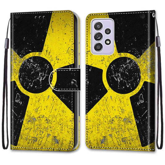 For Samsung Galaxy A52 5G Coloured Drawing Cross Texture Horizontal Flip PU Leather Case with Holder & Card Slots & Wallet & Lanyard(Yellow Black Logo) by buy2fix