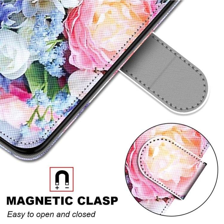 For Samsung Galaxy A52 5G Coloured Drawing Cross Texture Horizontal Flip PU Leather Case with Holder & Card Slots & Wallet & Lanyard(Light Pink Bouquet) by buy2fix