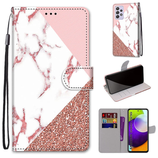 For Samsung Galaxy A52 5G Coloured Drawing Cross Texture Horizontal Flip PU Leather Case with Holder & Card Slots & Wallet & Lanyard(Pink Stone Texture) by buy2fix