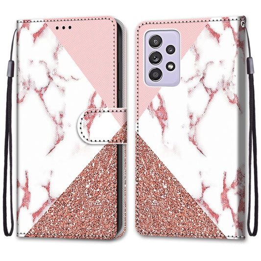 For Samsung Galaxy A52 5G Coloured Drawing Cross Texture Horizontal Flip PU Leather Case with Holder & Card Slots & Wallet & Lanyard(Pink Stone Texture) by buy2fix