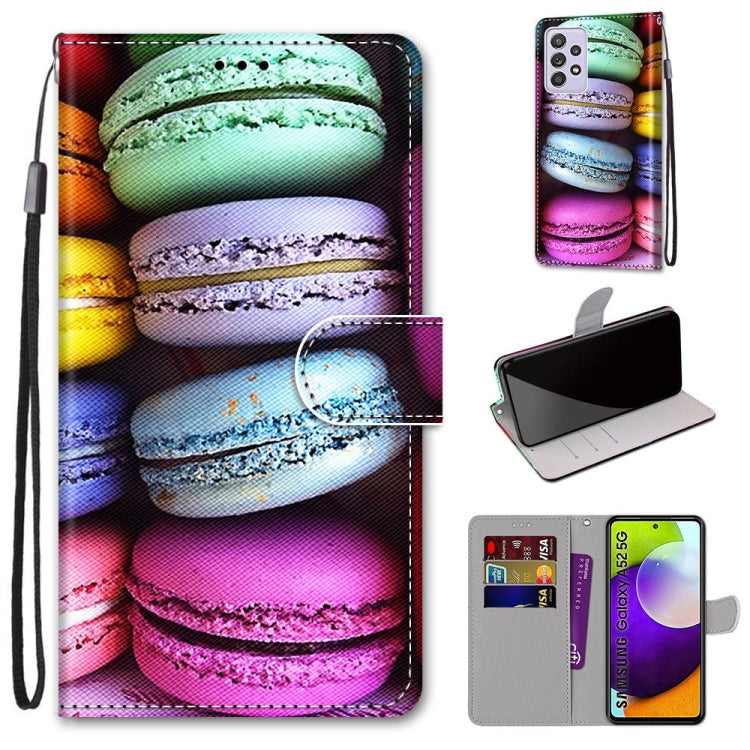 For Samsung Galaxy A52 5G Coloured Drawing Cross Texture Horizontal Flip PU Leather Case with Holder & Card Slots & Wallet & Lanyard(Colorful Cakes) by buy2fix