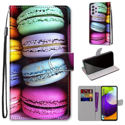 For Samsung Galaxy A52 5G Coloured Drawing Cross Texture Horizontal Flip PU Leather Case with Holder & Card Slots & Wallet & Lanyard(Colorful Cakes) by buy2fix