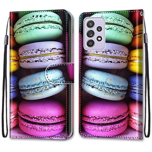 For Samsung Galaxy A52 5G Coloured Drawing Cross Texture Horizontal Flip PU Leather Case with Holder & Card Slots & Wallet & Lanyard(Colorful Cakes) by buy2fix