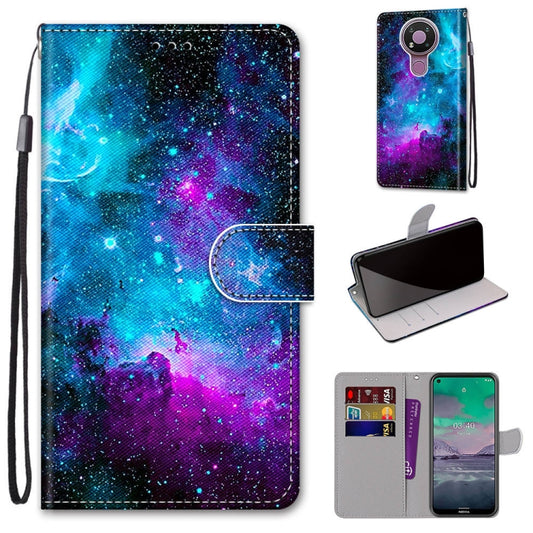 For Nokia 3.4 Coloured Drawing Cross Texture Horizontal Flip PU Leather Case with Holder & Card Slots & Wallet & Lanyard(Purple Green Starry Sky) - Nokia Cases by buy2fix | Online Shopping UK | buy2fix