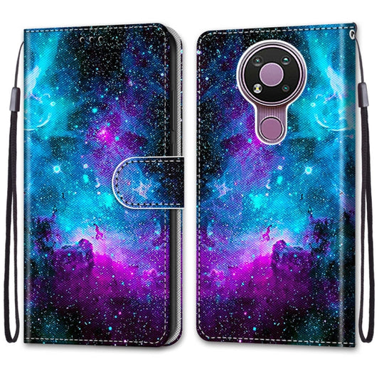 For Nokia 3.4 Coloured Drawing Cross Texture Horizontal Flip PU Leather Case with Holder & Card Slots & Wallet & Lanyard(Purple Green Starry Sky) by buy2fix
