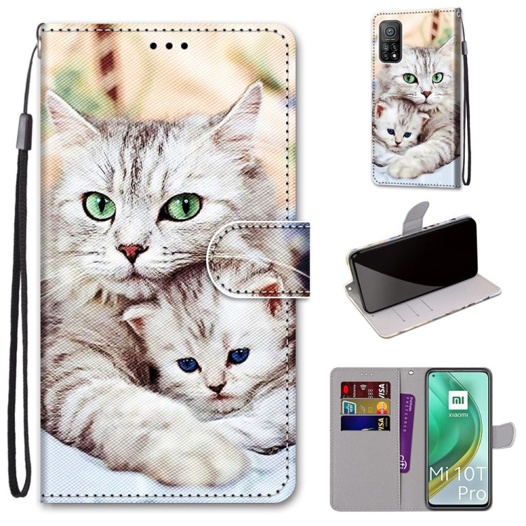 For Xiaomi Mi 10T Pro / 10T / K30s Coloured Drawing Cross Texture Horizontal Flip PU Leather Case with Holder & Card Slots & Wallet & Lanyard(Big Cat Holding Kitten) - Xiaomi Cases by buy2fix | Online Shopping UK | buy2fix